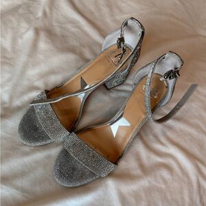 Gianni Bini Silver Rhinestone Ankle-Strap Block Heels